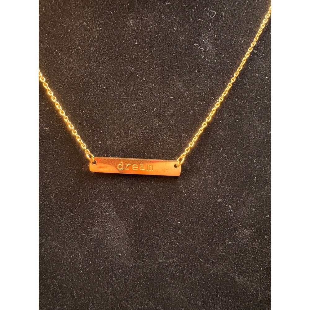 Jook and Nona Bar Necklace Womens OS Gold Good Dream Engraved Minimalist